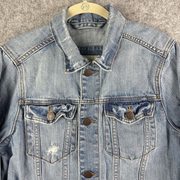 Hollister Trucker Jean Jacket Mens M Blue Distressed Denim Casual Western Y2K - Picture 7 of 16